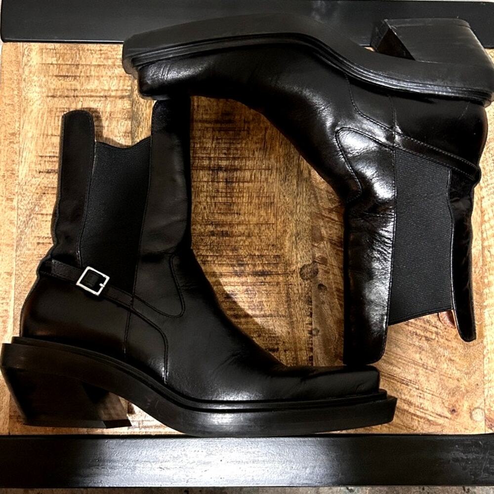 Zara Heeled Leather Square Toe Ankle Boots, 37 Black - Picture 3 of 11
